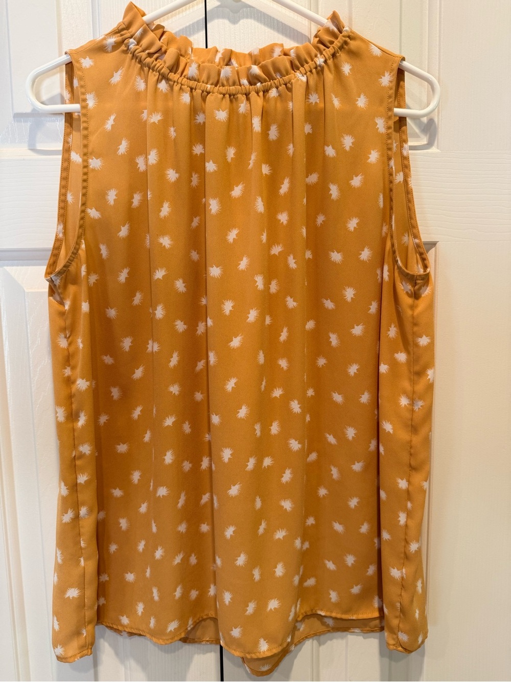 LOFT Mustard Yellow Orange Floral Ruffle Neck Sleeveless Top